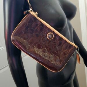 Coach Patent Leather Brown Tan Clutch Wristlet Purse NWOT